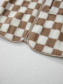 CILKOO Khaki Checkered Lapel Winter Women's Jacket Vest