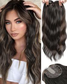 Megito Hair Toppers For Women 20inch Wavy Hair Toppers For Women Toppers Hair Pieces For Women With Thinning Hair Synthetic Wig Clip In Hair Topper Wiglets With Fringe Bang Add Hair Volume - 深棕色帶亮點 - 查看 1