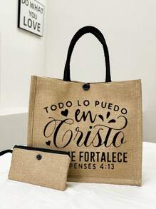 Tặng kèm túi vải tote in hình Thiên Chúa giáo và túi khóa, túi vải tote in hình Chúa Jesus trong Kinh thánh cổ điển, quà tặng Thiên Chúa giáo, túi xách vải lanh bền đẹp, phong cách đơn giản, sức chứa lớn, thích hợp cho các buổi dã ngoại ngoài trời, tụ họp, du lịch và mua sắm. - Màu Khaki - Xem 12