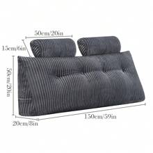 Wedge Headboard Pillow + Head Roll Pillow Bed Wedge Pillow For Headboard Bolster Soft Large Comfy Reading Pillows For Beds Sofas Back Lumbar Bolster Support Pillow - Bedroom Wedge Cushions - Grey - View 3
