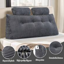 Wedge Headboard Pillow + Head Roll Pillow Bed Wedge Pillow For Headboard Bolster Soft Large Comfy Reading Pillows For Beds Sofas Back Lumbar Bolster Support Pillow - Bedroom Wedge Cushions - Grey - View 9