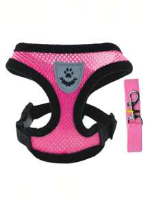 Correa para mascotas (gatos y perros) con arnés ajustable anti-escape para pecho y espalda, cuerda reflectante y juego de collar, de material de malla suave y transpirable, adecuado para mascotas pequeñas, medianas y grandes
