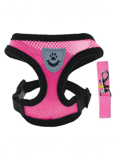 Pet Cat & Dog Leash With Anti Escape Adjustable Chest And Back Strap, Reflective Rope And Collar Set, Soft Breathable Mesh Material, Suitable For Small, Medium And Large Sized Pets