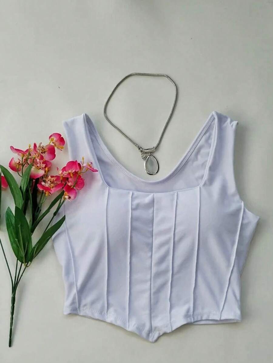 Cropped Corset V-Neck Corset With Padded Cups Summer Launch - trắng - Xem 1