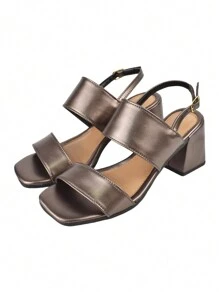 Donatella Shoes Women's Clogs Square Toe High Heel Casual Metallic Sandal - 銀色 - 查看 1