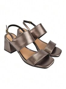 Donatella Shoes Women's Clogs Square Toe High Heel Casual Metallic Sandal - 銀色 - 查看 4