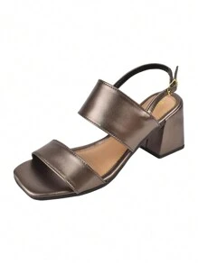 Donatella Shoes Women's Clogs Square Toe High Heel Casual Metallic Sandal - 銀色 - 查看 3