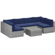 Revamped 7-Piece Modular Outdoor Wicker Sectional Set With Dark Grey Finish & Included Coffee Table For Porch, Balcony & Backyard - 藏蓝色 - 查看 2