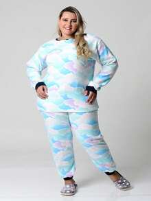 Plus Size Pajama Sets - 藍色 - 查看 1