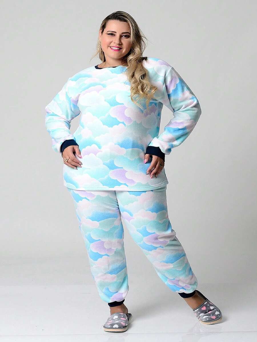 Plus Size Pajama Sets - 藍色 - 查看 1