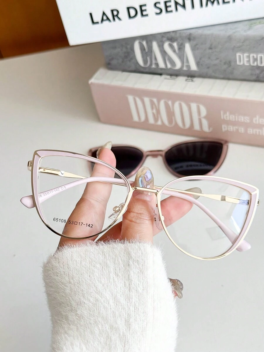 MELINDA MODA Women's Frame For Prescription Glasses Metal Clip-On 2 IN 1 One Flat Mirror + One Lens - 淡紫色 - 查看 1