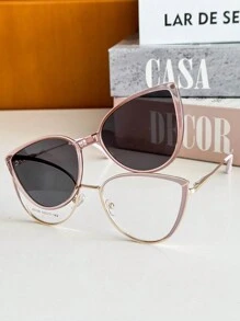 MELINDA MODA Women's Frame For Prescription Glasses Metal Clip-On 2 IN 1 One Flat Mirror + One Lens - 淡紫色 - 查看 2