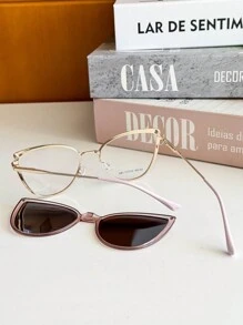 MELINDA MODA Women's Frame For Prescription Glasses Metal Clip-On 2 IN 1 One Flat Mirror + One Lens - 淡紫色 - 查看 6