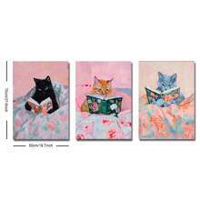 3 件套无框可爱有趣的动物猫阅读书籍时尚艺术海报学院风艺术书房墙壁装饰帆布画印刷品卧室、办公室、宿舍、公寓、客厅、家居装饰的理想礼物 - 黑色 - 查看 7