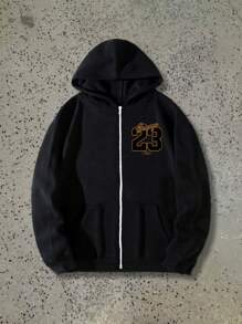 Manfinity Homme Heren Dikke & Plus Maat 23 Cijfer & Letter Print Zip-Up Sweatshirt