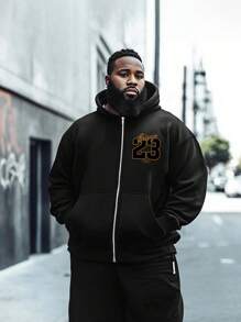 Manfinity Homme Heren Dikke & Plus Maat 23 Cijfer & Letter Print Zip-Up Sweatshirt