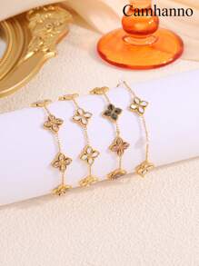 Camhanno 1 件轻奢时尚不锈钢四叶花百搭手链适合节日女友情人节