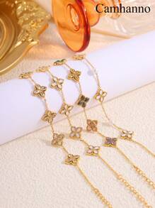 Camhanno 1 件轻奢时尚不锈钢四叶花百搭手链适合节日女友情人节