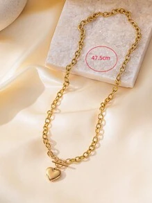1pc Fashionable Summer Golden Stainless Steel OT Buckle Heart-Shaped Pendant Necklace, Suitable For Women, Versatile Jewelry Accessory Gift, USA, No Gift Box Included Valentines
