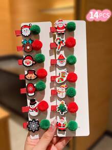 7/14/21 件儿童圣诞发夹，配可爱毛绒球 - 彩色 - 查看 20