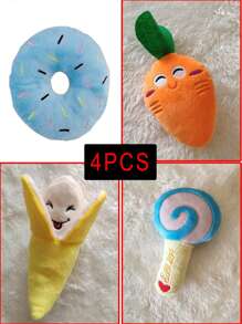 3/4 件宠物毛绒声音玩具，柔软香蕉、胡萝卜、甜甜圈和笑脸，适合猫和狗的可爱宠物玩具 - 彩色 - 查看 12