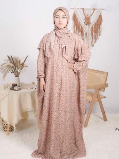 1pc Women's Loose And Comfortable Floral Long Dress Prayer Dress Women Hijab, Suitable For Daily Festivals