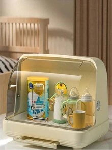 1入組36*26*23英吋嬰兒奶瓶收納盒，家用茶杯排水收納架，嬰兒餐具收納盒，大容量＆防塵＆可移動嬰兒用品收納盒 - 白色 - 查看 6
