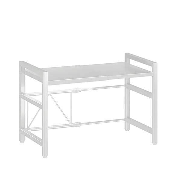 Expandable Microwave Oven Rack 2 Tier Carbon Steel Microwave Shelf Stand With 6 Hooks, Height Adjustable Kitchen Countertop Organizer Toaster Bakers Rack