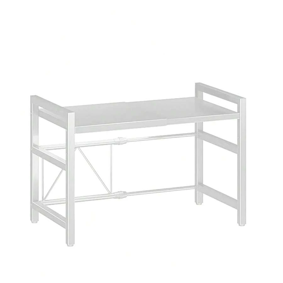 Expandable Microwave Oven Rack 2 Tier Carbon Steel Microwave Shelf Stand With 6 Hooks, Height Adjustable Kitchen Countertop Organizer Toaster Bakers Rack - White - View 1