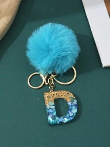 1pc Creative Letter Stone Resin Keychain With Butterfly Tassel, Girl Key Chain - Blue - View 25