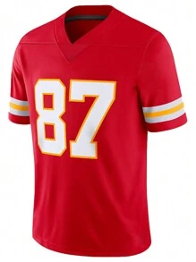 Boyfriend Style Men's Embroidery American Football Jersey 87 Red Casual Short Sleeve V-Neck T-Shirts Party Sports Top