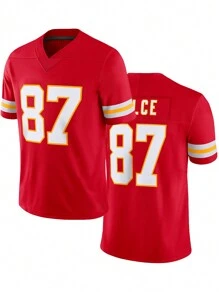 Boyfriend Style Men's Embroidery American Football Jersey 87 Red Casual Short Sleeve V-Neck T-Shirts Party Sports Top