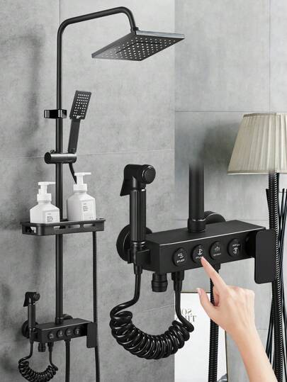 Shower Systems With 8-Inch Rain Shower Head And Handheld, Black Gold Exposed Shower System, 4-Function Tub Shower Faucet Sets, Rain Shower Head With Handheld Spray, Complete Shower System Kit With Brass Valve (Some Parts And Packaging May Be Random) Bathroom Bathroom Accessories Bathroom Tools