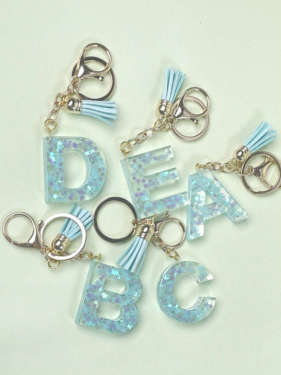 1 件树脂字母钥匙扣首饰，手工首饰，适用于女士包包、配饰、吊饰、手机配件外壳、汽车吊坠、亮片 - 多色 - 查看 1