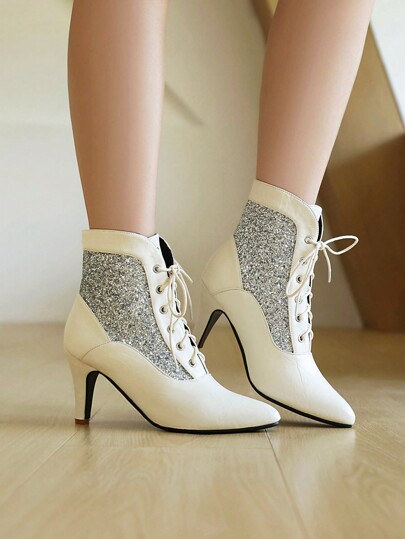 Women High Heel Stiletto Lace Up Ankle Boots Pointed Toe Booties,Victorian Booties Wedding Bridal Ankle Boots Witch Costume Boots