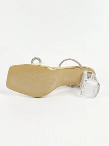 Women's Fashion Gold Rhinestone Bow Decor Transparent Versatile Party Chunky Heel Ankle Strap Sandal, Suitable For Summer Charming Versatile Party Chunky Heel Sandal - Gold - View 9
