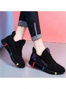 Tenis Mujer Verano PU Color Sólido Punta Redonda con Cordones Antideslizante Cómodos Tela Casual para Trabajo, Deporte y Uso Diario - Morado - Ver 7