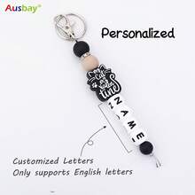 Ausbay 定制包袋名牌 ID 标签，带名称，个性化硅胶串珠名牌，用于背包，硅胶名牌 ID 标签，带名称 - 黑色 - 查看 1