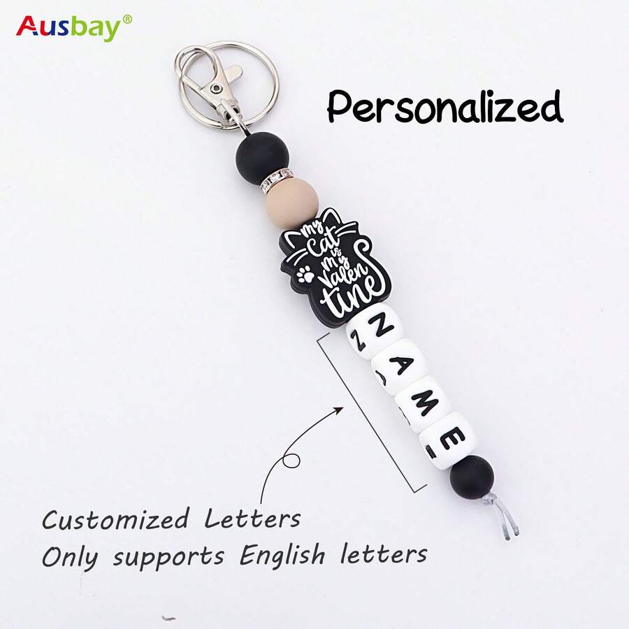 Ausbay 定制包袋名牌 ID 标签，带名称，个性化硅胶串珠名牌，用于背包，硅胶名牌 ID 标签，带名称 - 黑色 - 查看 1