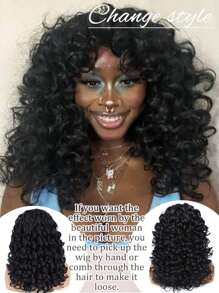 Curly Wigs For Women Synthetic Loose Wig Black 18 Inch Natural Cosplay Hair Wig With Bangs Heat Resistant Wig - màu đen - Xem 6