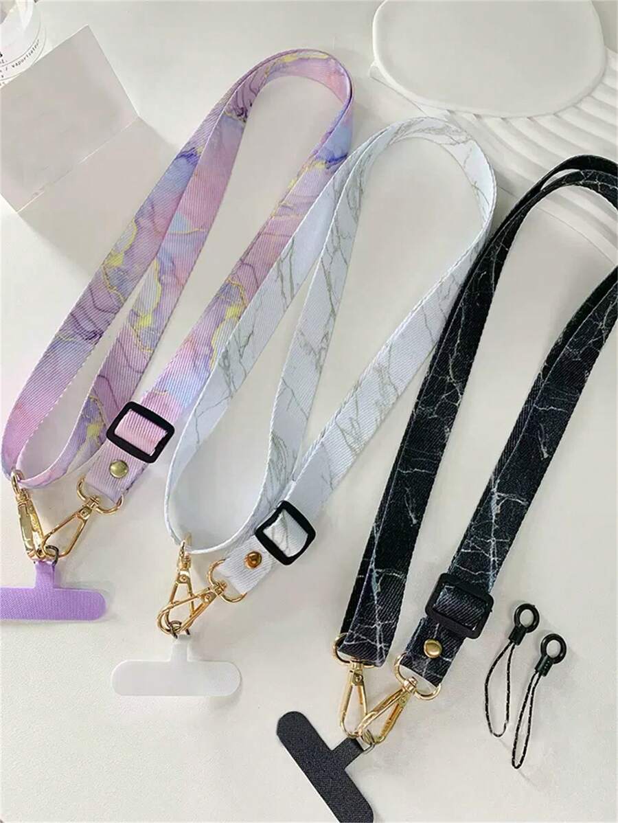 1 件复古大理石图案可调节斜挎长手机挂绳宽布颈带绳女式防丢失挂绳礼物送给母亲、家人、朋友、生日、节日手机挂饰、手机链 - 尼龍斜掛繩 - 查看 1