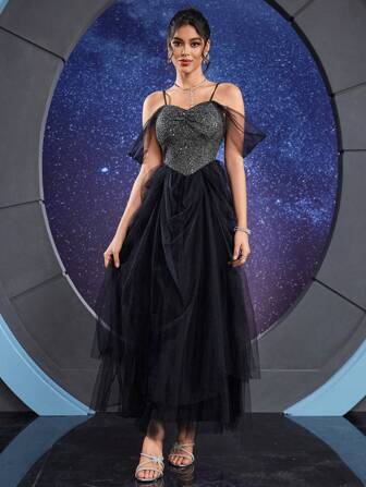 Formal Evening Gown Dress (Heavily Embellished) For Women, Black Elegant Prom Dress, For Wedding Guest, Graduation, Dinner