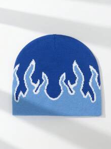 1pc Men's Unique Y2K Fire Pattern Knitted Beanie Hat, Suitable For Autumn/Winter Warmth And Casual Outfit Winter Hat Fall Outfit