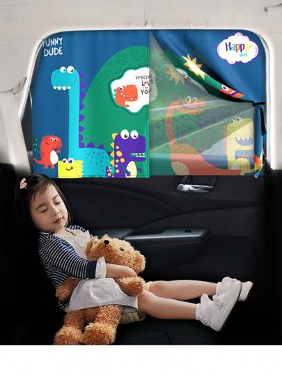 1pc Children's Cartoon Car Double-Layer Magnetic Sunshade Curtain, Summer Baby Sunscreen Insulation Curtain, Car Window Sunshade Board