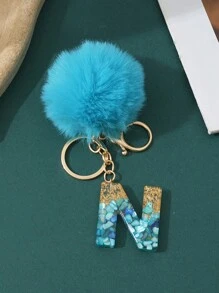 1pc Creative Letter Stone Resin Keychain With Butterfly Tassel, Girl Key Chain - Blue - View 23
