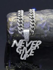 1 件 Never Give Up 吊坠、男士项链、冰晶魅力链首饰，适合日常佩戴