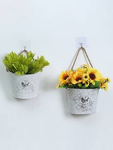 美式田园铁艺壁挂花盆植物种植盆栽壁挂花墙创意装饰干花吊盆,花瓶,花盆,桌面摆件复古做旧花篮,花盆,花蕾花瓶 - 小鳥半圓壁掛掛繩款 - 查看 5