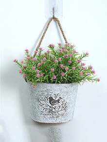美式田园铁艺壁挂花盆植物种植盆栽壁挂花墙创意装饰干花吊盆,花瓶,花盆,桌面摆件复古做旧花篮,花盆,花蕾花瓶 - 小鳥半圓壁掛掛繩款 - 查看 7