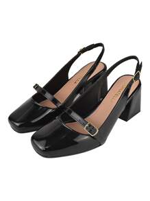 Women's Mary Jane Doll Shoes Open Toe Pumps Donatella Shoes Square Toe Block High Heel Comfortable - màu đen - Xem 2