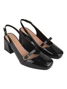 Women's Mary Jane Doll Shoes Open Toe Pumps Donatella Shoes Square Toe Block High Heel Comfortable - màu đen - Xem 5